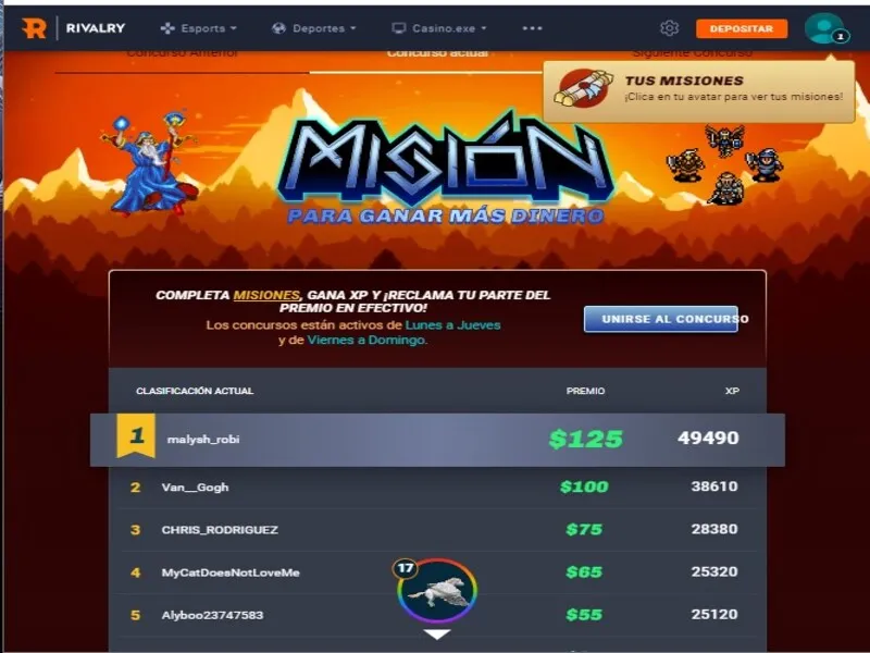 Contests and leaderboards on Rivalry: Earn extra rewards by betting