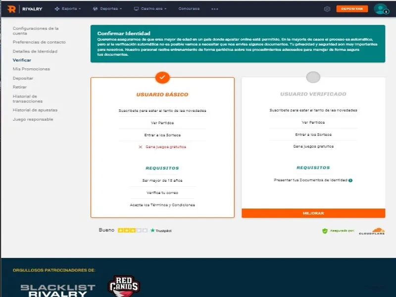 Account activation and verification on Rivalry